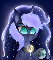 Size: 3780x4240 | Tagged: safe, artist:krymak, derpibooru import, princess luna, ethereal mane, freckles, image, moon, png, starry mane