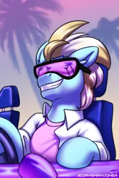 Size: 2000x3000 | Tagged: safe, artist:jedayskayvoker, derpibooru import, oc, oc:miami machine, earth pony, pony, bust, clothes, colored sketch, driving, earth pony oc, icon, image, looking at you, male, png, portrait, shirt, sketch, smiling, smiling at you, solo, stallion, sunglasses, t-shirt