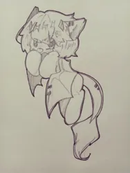 Size: 960x1280 | Tagged: safe, derpibooru import, oc, oc:棱, unofficial characters only, hybrid, pony, :p, chibi, ear fluff, horns, image, jpeg, leonine tail, lineart, solo, tail, tongue out, traditional art, wings, wings down