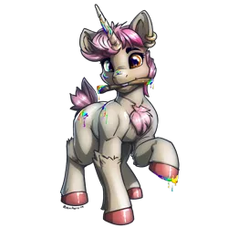 Size: 2784x2784 | Tagged: safe, artist:rainihorn, derpibooru import, oc, oc:lollipop, unofficial characters only, pony, unicorn, derpibooru community collaboration, 2024 community collab, community collab, image, male, paint, painting, png, rainbow, solo, solo male, stallion