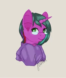 Size: 3000x3500 | Tagged: safe, artist:lunayourlife, derpibooru import, oc, unofficial characters only, pony, unicorn, clothes, female, g4, glasses, green eyes, green hair, high res, hoodie, image, jpeg, looking at you, mare, simple background