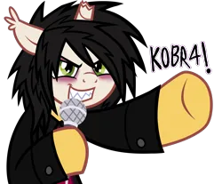 Size: 2470x2050 | Tagged: safe, artist:mxmx fw, derpibooru import, ponified, bat pony, bat pony unicorn, hybrid, pony, unicorn, broken horn, clothes, ear fluff, emo, gerard way, horn, image, makeup, messy mane, microphone, my chemical romance, png, show accurate, simple background, singing, smiling, solo, three cheers for sweet revenge, transparent background