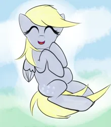 Size: 1400x1600 | Tagged: safe, artist:xrainbow-chocobox, derpy hooves, pegasus, pony, cloud, cute, derpabetes, eyes closed, female, folded wings, image, mare, on a cloud, on back, open mouth, png, sky, smiling, wings