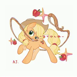 Size: 4000x4000 | Tagged: safe, artist:ztdlb, derpibooru import, earth pony, pony, apple, applejack's hat, cowboy hat, cutie mark, food, hat, image, jpeg, rope, simple background, sparkles, white background