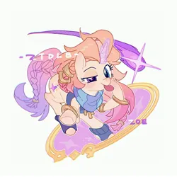 Size: 4000x4000 | Tagged: safe, artist:ztdlb, derpibooru import, ponified, pony, unicorn, image, jpeg, league of legends, magic, simple background, smiling, solo, white background, zoe (league of legends)