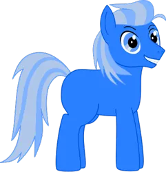 Size: 403x418 | Tagged: safe, artist:pwnypony db, derpibooru import, oc, earth pony, pony, derpibooru community collaboration, .svg available, 2024 community collab, blank flank, blue eyes, blue mane, image, male, png, simple background, smiling, solo, transparent background, vector