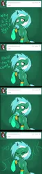 Size: 1800x7352 | Tagged: safe, artist:xrainbow-chocobox, lyra heartstrings, oc, unnamed oc, pony, unicorn, ask discorded lyra, clothes, comic, dialogue, discorded lyra, eyes closed, female, image, mare, open mouth, png, raised eyebrow, socks, stuck, tumblr