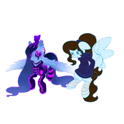 Size: 894x894 | Tagged: safe, artist:kb-gamerartist, derpibooru import, oc, oc:candle mist, oc:krissy, unofficial characters only, pegasus, pony, derpibooru community collaboration, 2024 community collab, bandage, bipedal, candle, choker, clothes, derpibooru exclusive, duo, ear piercing, earring, eyeshadow, female, hoodie, image, jewelry, makeup, mare, piercing, png, simple background, socks, spiked choker, striped socks, transparent background