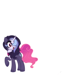 Size: 3399x4172 | Tagged: safe, artist:arshe12, derpibooru import, oc, oc:glare cross, unofficial characters only, pony, unicorn, derpibooru community collaboration, 2024 community collab, choker, curved horn, derpibooru exclusive, female, hair over one eye, horn, image, mare, markings, open mouth, png, simple background, solo, starry tail, tail, transparent background