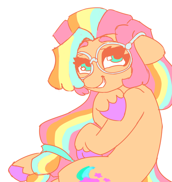 Size: 3600x3800 | Tagged: safe, alternate version, artist:mannybcadavera, derpibooru import, sunny starscout, earth pony, pony, g5, colored, cute, female, flat colors, glasses, grin, high res, image, looking at you, mare, png, round glasses, simple background, smiling, smiling at you, solo, sunnybetes, white background