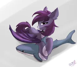 Size: 5545x4800 | Tagged: safe, alternate version, artist:gooseshit, derpibooru import, oc, oc:pestyskillengton, unofficial characters only, bat pony, pony, shark, chest fluff, ear fluff, image, plushie, png, red eyes, shark plushie, simple background, solo, spread wings, wings