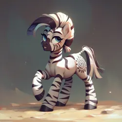 Size: 1024x1024 | Tagged: prompter needed, safe, ai content, derpibooru import, machine learning generated, stable diffusion, oc, unofficial characters only, zebra, blue eyes, cutie mark, derpibooru exclusive, eyeroll, female, generator:pony diffusion v6 xl, generator:purplesmart.ai, image, open mouth, outdoors, png, raised hoof, solo, standing, sunlight, unimpressed