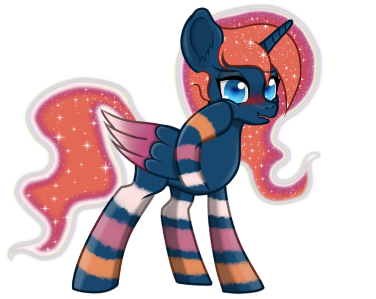 Size: 3080x2450 | Tagged: safe, artist:wojtek-ツ, derpibooru import, oc, oc:nuvola perlacea, unofficial characters only, alicorn, pony, derpibooru community collaboration, 2024 community collab, body markings, ethereal mane, female, folded wings, hoof on cheek, horseshoes, image, mare, nervicited, png, simple background, solo, standing, starry mane, transparent background, wings