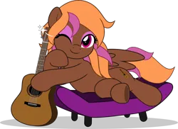 Size: 6879x5000 | Tagged: safe, artist:jhayarr23, derpibooru import, oc, oc:lovesong, pegasus, commission, commissioner:solar aura, couch, cute, guitar, image, musical instrument, one eye closed, one eye open, pegasus oc, png, wings, wink, ych result, your character here