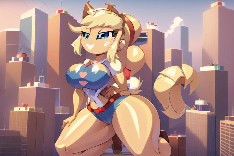 Size: 768x512 | Tagged: suggestive, ai content, prompter:inflationvideotv, applejack, equestria girls, female, giantess, image, inflatable, jpeg, macro