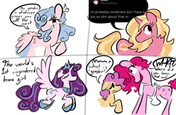 Size: 2048x1344 | Tagged: safe, artist:captainzigo, derpibooru import, cozy glow, li'l cheese, luster dawn, pinkie pie, princess flurry heart, alicorn, earth pony, pegasus, pony, unicorn, the last problem, eyes closed, image, jpeg, looking at you, simple background, smiling, smirk, text, white background