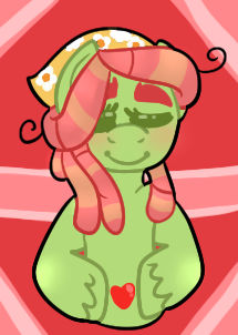 Size: 215x302 | Tagged: safe, artist:crystalizedjellyfish, derpibooru import, tree hugger, earth pony, pony, bandana, blushing, dreadlocks, eyes closed, female, heart, image, jpeg, lowres, mare, solo