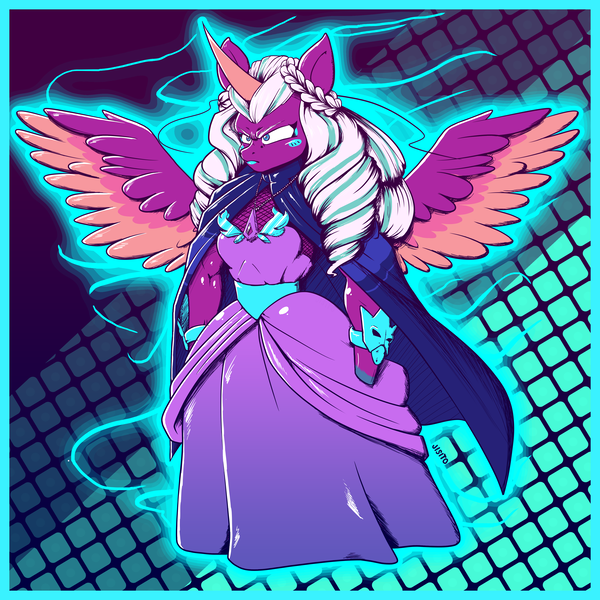 Size: 4096x4096 | Tagged: safe, artist:jisito, derpibooru import, alicorn, anthro, g5, arm hooves, clothes, dress, female, gown, image, opaline arcana, png, solo, spread wings, wings