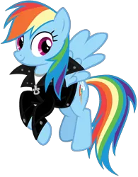 Size: 1600x2053 | Tagged: safe, artist:iamaveryrealperson, derpibooru import, edit, vector edit, rainbow dash, pegasus, pony, 2021, clothes, female, flying, g4, image, jacket, leather, leather jacket, looking at someone, looking at something, mare, ms paint, png, simple background, smiling, solo, spread wings, transparent background, vector, wings