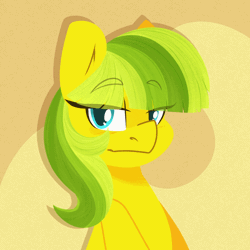 Size: 1280x1280 | Tagged: safe, artist:modularpon, derpibooru import, oc, oc:lemon drop, unofficial characters only, earth pony, pony, animated, female, gif, image, kitchen eyes, looking at you, solo, solo female