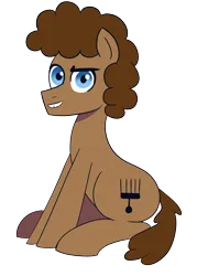 Size: 1124x1484 | Tagged: safe, artist:feralroku, derpibooru import, oc, oc:strong runner, unofficial characters only, earth pony, pony, derpibooru community collaboration, 2024 community collab, image, male, png, simple background, sitting, smiling, solo, stallion, transparent background