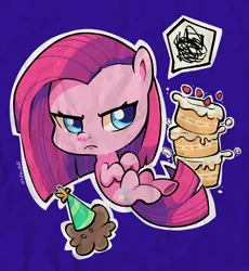 Size: 1250x1357 | Tagged: safe, artist:talimingi, derpibooru import, pinkie pie, sir lintsalot, earth pony, pony, cake, chibi, cute, diapinkes, female, food, frown, furrowed brow, grumpy, image, jpeg, mare, outline, pictogram, pinkamena diane pie, solo, white outline