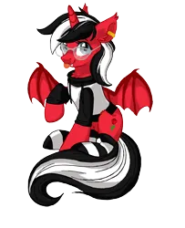 Size: 1920x2359 | Tagged: safe, artist:nova star, derpibooru import, oc, oc:rosalia, unofficial characters only, alicorn, bat, bat pony, horse, pony, unicorn, art, clothes, cute, ear piercing, earring, glasses, image, jacket, jewelry, piercing, png, simple background, socks, solo, striped socks, tongue out, transparent background