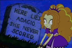 Size: 870x582 | Tagged: safe, derpibooru import, editor:shinedoor, adagio dazzle, equestria girls, rainbow rocks, beavis and butthead, epitaph, g4, gravestone, he never scored, image, implied death, implied virgin, jpeg, meme