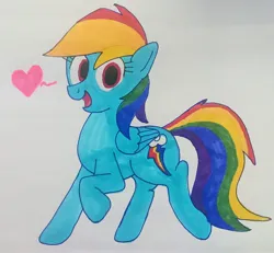 Size: 3218x2969 | Tagged: safe, artist:dhm, derpibooru import, rainbow dash, pegasus, pony, cute, heart, image, jpeg, looking at you, marker drawing, pen drawing, raised hoof, simple background, solo, traditional art