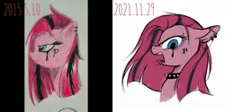 Size: 2088x1044 | Tagged: safe, artist:tttthunderbolt, derpibooru import, pinkie pie, earth pony, pony, 2015, 2021, goth, image, improvement, jpeg, open mouth, pinkamena diane pie, punk, solo