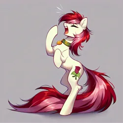 Size: 4096x4096 | Tagged: safe, ai content, derpibooru import, machine learning generated, prompter:doom9454, stable diffusion, roseluck, pony, bipedal, collar, cute, generator:purplesmart.ai, image, jpeg, long tail, pet tag, pony pet, rosepet, tail, yawn