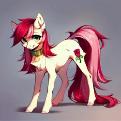Size: 4096x4096 | Tagged: safe, ai content, derpibooru import, machine learning generated, prompter:doom9454, stable diffusion, roseluck, pony, collar, cute, fluffy, generator:purplesmart.ai, image, jpeg, long tail, pet tag, pony pet, rosepet, standing, tail