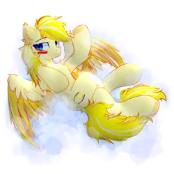 Size: 1500x1500 | Tagged: safe, artist:shozo_fox, derpibooru import, oc, oc:ohzuya, pegasus, derpibooru community collaboration, 2024 community collab, blue eyes, cheese, cloud, flag, food, image, indonesia, indonesian, looking at you, male, on a cloud, png, sitting, sitting on cloud, trace, yellow mane
