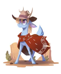 Size: 2340x2812 | Tagged: safe, artist:28gooddays, derpibooru import, oc, oc:wicker wind, unofficial characters only, deer, deer pony, hybrid, original species, clothes, cloven hooves, cowboy hat, deer oc, hat, horn, image, minimalist, modern art, non-pony oc, png, poncho, tail