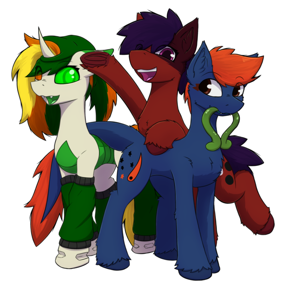 Size: 2500x2558 | Tagged: safe, artist:monycaalot, derpibooru import, oc, oc:fizark catto, oc:luca alaiki, oc:mony caalot, unofficial characters only, changeling, earth pony, monster pony, original species, pony, tatzlpony, waspling, derpibooru community collaboration, 2024 community collab, concave belly, derpibooru exclusive, fangs, female, hooves, horn, image, long tail, male, png, siblings, simple background, tail, tentacle tongue, tentacles, transparent background