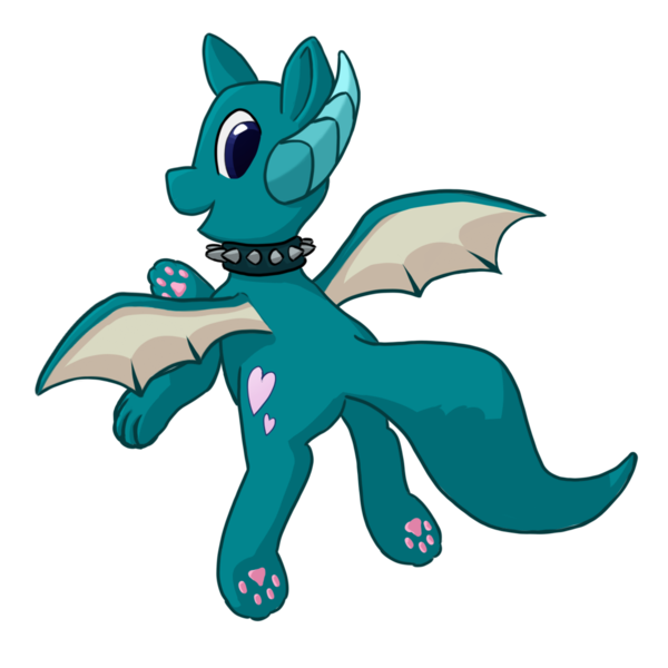 Size: 1200x1200 | Tagged: safe, artist:callichrome, derpibooru import, oc, oc:puppy love, unofficial characters only, dracony, dragon, hybrid, choker, cute, dracony oc, heart, image, non-pony oc, paw pads, png, simple background, solo, spiked choker, spread wings, transparent background, waving, wings