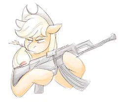 Size: 1478x1222 | Tagged: safe, artist:pigeorgien, derpibooru import, applejack, earth pony, pony, applejack's hat, colored sketch, cowboy hat, female, gun, hat, image, mare, png, serious, serious face, simple background, sketch, solo, weapon, white background