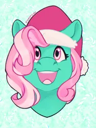 Size: 1536x2048 | Tagged: safe, artist:pigeorgien, derpibooru import, minty, earth pony, pony, g3, christmas, female, happy, hat, holiday, image, mare, png, santa hat, smiling, solo
