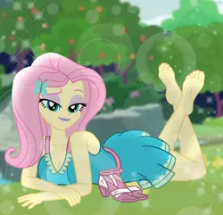 Size: 7236x6984 | Tagged: suggestive, artist:emeraldblast63, artist:theretroart88, derpibooru import, fluttershy, equestria girls, barefoot, barefoot sandals, feet, image, nail polish, png, toenail polish, toenails