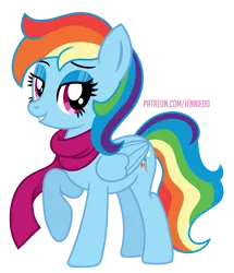 Size: 945x1100 | Tagged: safe, alternate version, artist:jennieoo, derpibooru import, part of a set, rainbow dash, pegasus, pony, alternate hairstyle, clothes, image, looking at you, png, scarf, show accurate, simple background, smiling, smiling at you, solo, transparent background, vector