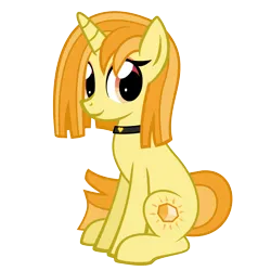 Size: 1500x1500 | Tagged: safe, artist:heliocentric, derpibooru import, oc, oc:amber flair, unofficial characters only, pony, unicorn, derpibooru community collaboration, 2024 community collab, choker, female, full body, g4, heart, horn, image, looking at you, mare, png, simple background, sitting, smiling, solo, tail, transparent background, two toned mane, two toned tail, unicorn oc