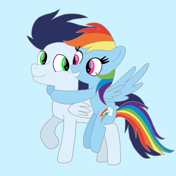 Size: 1400x1400 | Tagged: safe, artist:mrsdashskies, derpibooru import, rainbow dash, soarin', pegasus, pony, female, image, looking at each other, looking at someone, male, mare, png, shipping, smiling, smiling at each other, soarindash, stallion, straight