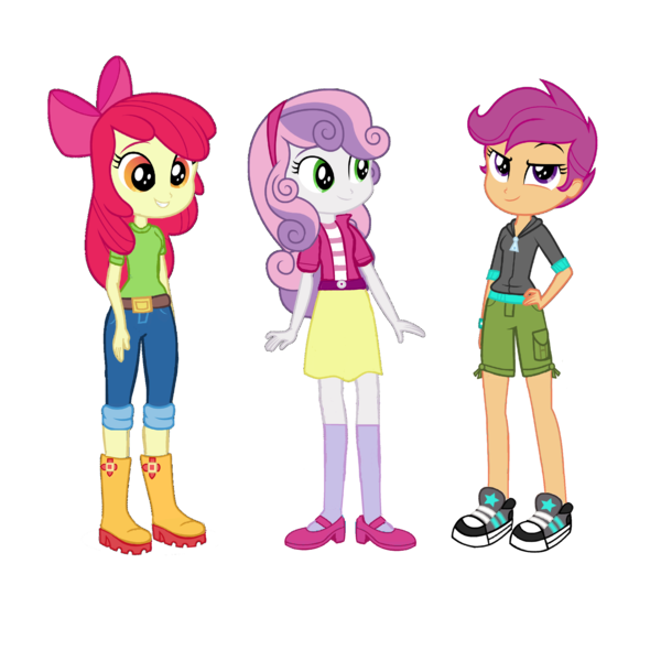 Size: 3840x3840 | Tagged: safe, artist:mlpfan3991, derpibooru import, apple bloom, scootaloo, sweetie belle, human, equestria girls, adorabloom, apple bloom's bow, belt, boots, bow, clothes, cute, cutealoo, denim, dress, female, g4, hair bow, hand on hip, image, jeans, pants, png, preteen, shirt, shoes, short pants, shorts, simple background, smiling, socks, tennis shoes, tomboy, transparent background, trio, trio female, vector