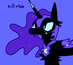 Size: 2048x1822 | Tagged: safe, artist:ponyenjoer, derpibooru import, nightmare moon, alicorn, pony, bust, fangs, g4, image, jewelry, jpeg, open mouth, regalia, simple background, solo, text