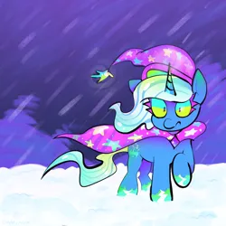 Size: 2048x2048 | Tagged: safe, artist:cinderthewolflady, derpibooru import, trixie, cape, clothes, g4, hat, image, jpeg, snow, trixie's cape, trixie's hat