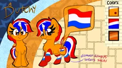 Size: 750x421 | Tagged: safe, artist:littleblackraencloud, derpibooru import, oc, oc:dutchy, ponified, unofficial characters only, pony, unicorn, clothes, flag, image, jpeg, mole, nation ponies, netherlands, socks, solo, striped socks