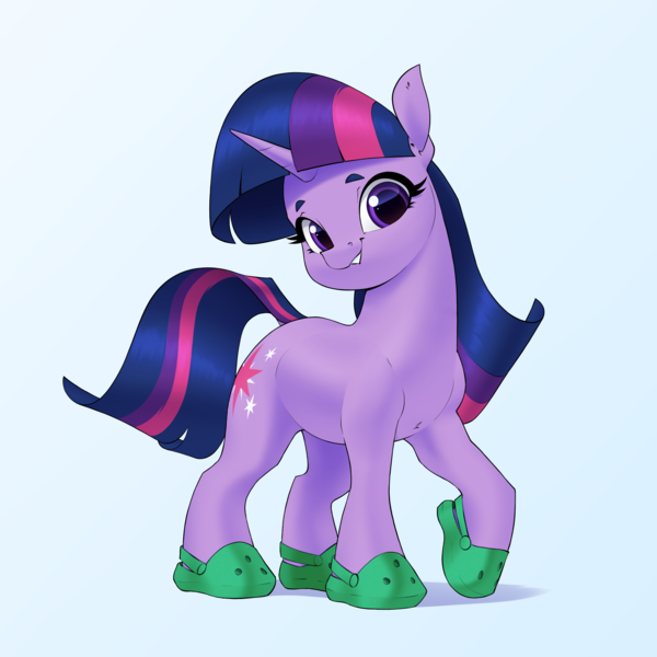 Size: 2700x2700 | Tagged: safe, artist:aquaticvibes, derpibooru import, twilight sparkle, pony, unicorn, crocs, cute, female, happy, image, looking at you, mare, png, smiling, smiling at you, solo, twiabetes, twilight crockle, unicorn twilight