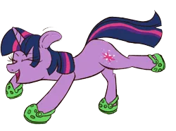 Size: 946x705 | Tagged: safe, artist:xppp1n, twilight sparkle, pony, unicorn, crocs, cute, dancing, do the sparkle, eyes closed, female, image, mare, open mouth, open smile, png, simple background, smiling, solo, transparent background, twiabetes, twilight crockle, unicorn twilight