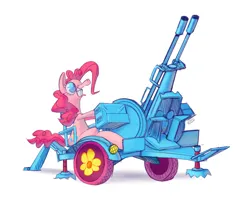 Size: 2048x1620 | Tagged: safe, artist:cryena, derpibooru import, pinkie pie, aa gun, heavy artillery, image, party cannon, png, simple background, solo, white background