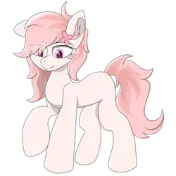 Size: 894x894 | Tagged: safe, artist:infinaitly, ear fluff, fluffy, hair accessory, image, jpeg, looking down, pink eyes, pink mane, pink tail, simple background, white background, white coat
